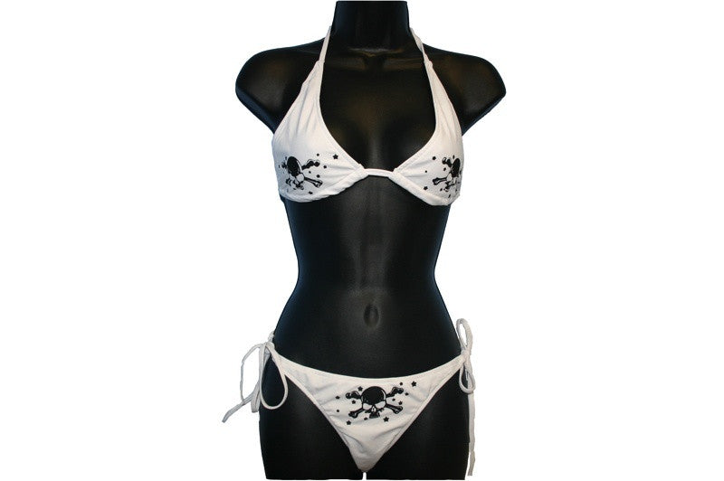 White Skull and Crossbone Print Bikini